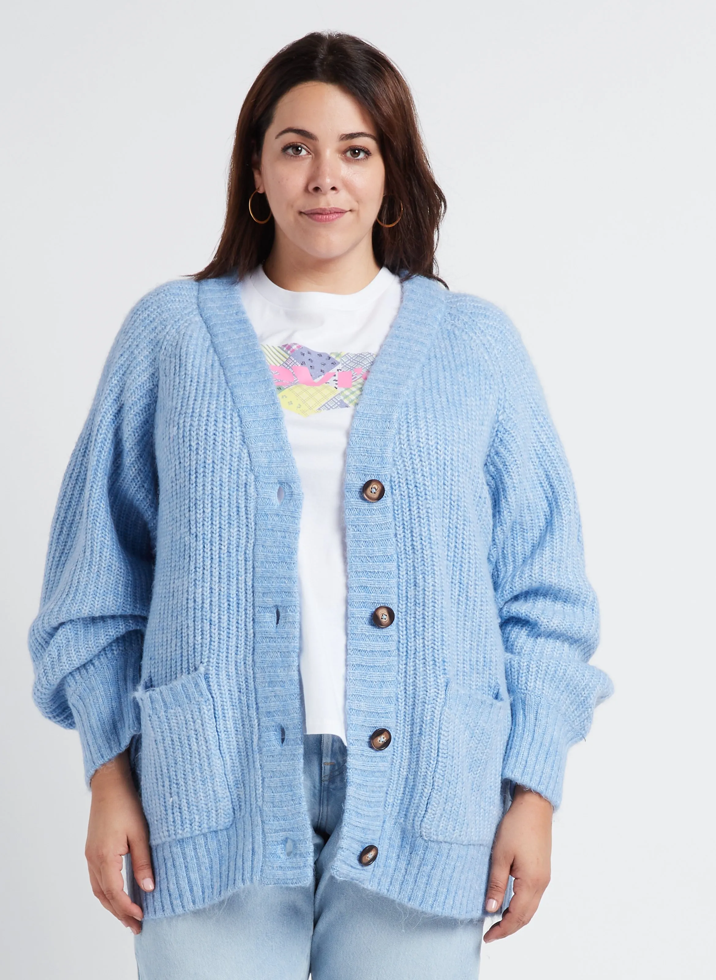  GINA TRICOT   Cardigan oversize scollo a V con bottoni | Blu