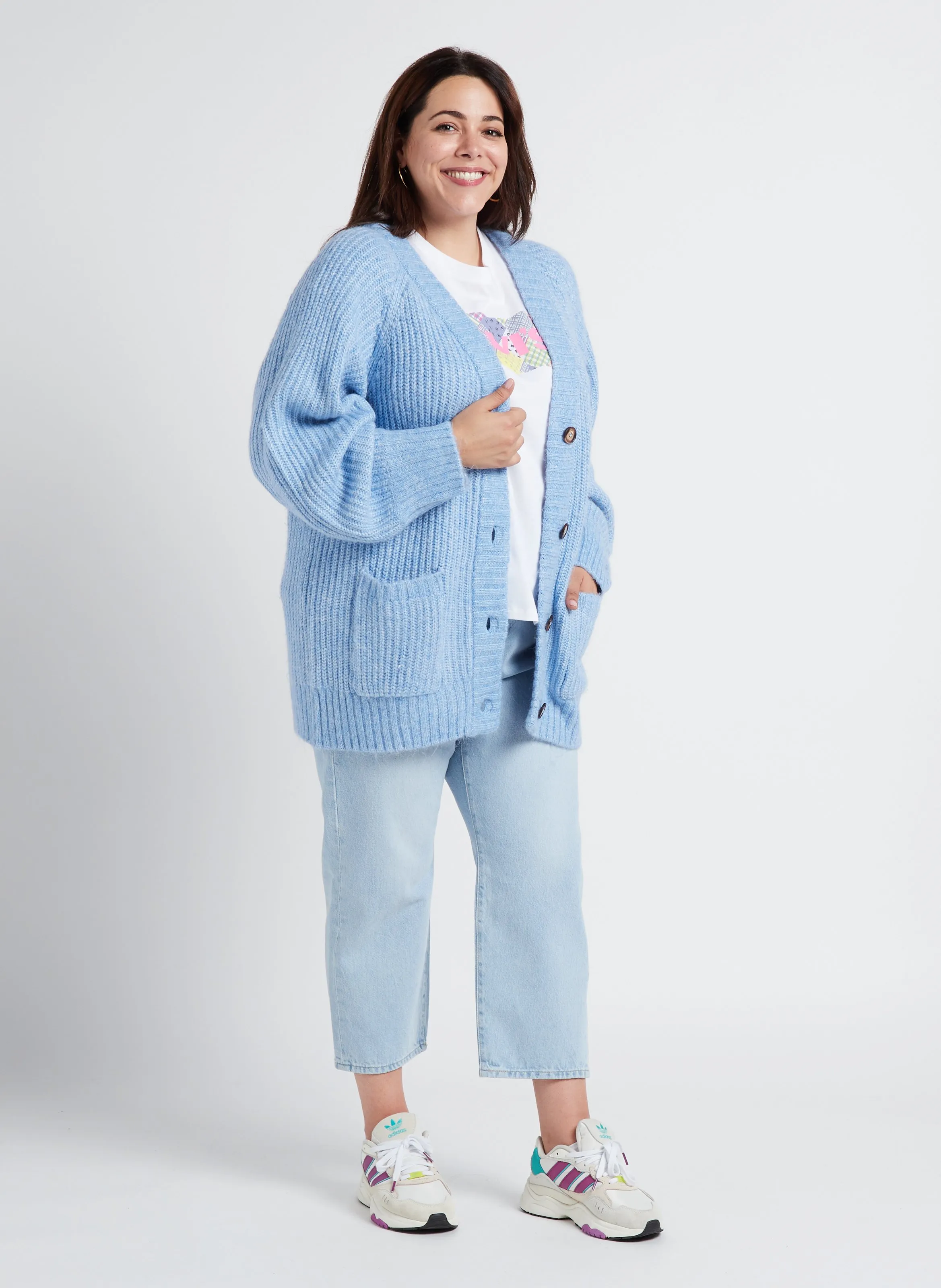  GINA TRICOT   Cardigan oversize scollo a V con bottoni | Blu