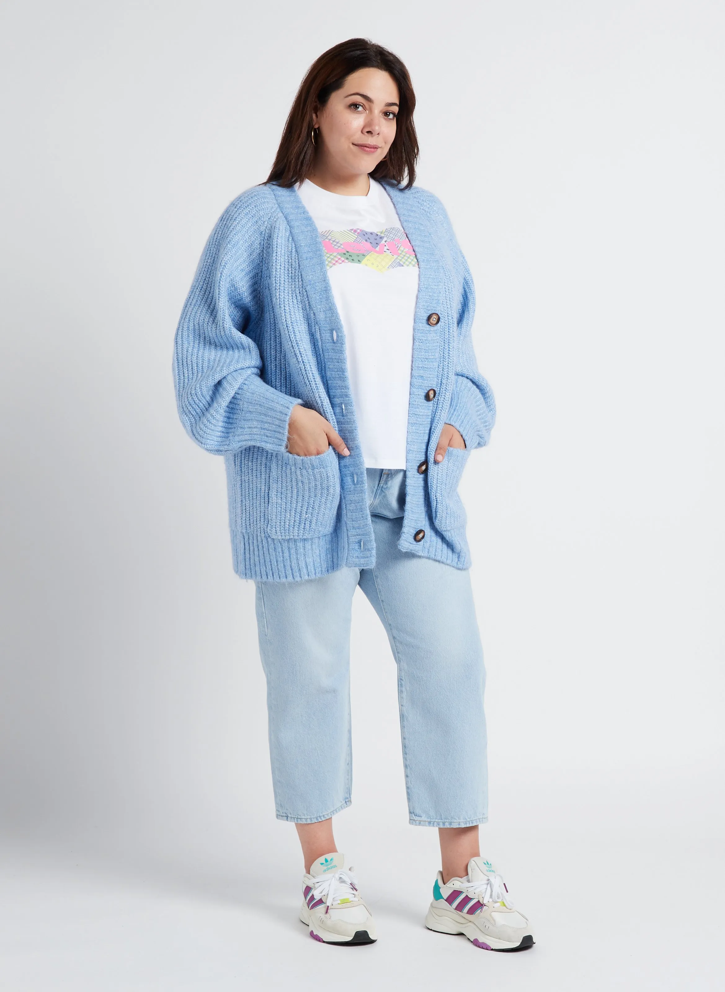  GINA TRICOT   Cardigan oversize scollo a V con bottoni | Blu