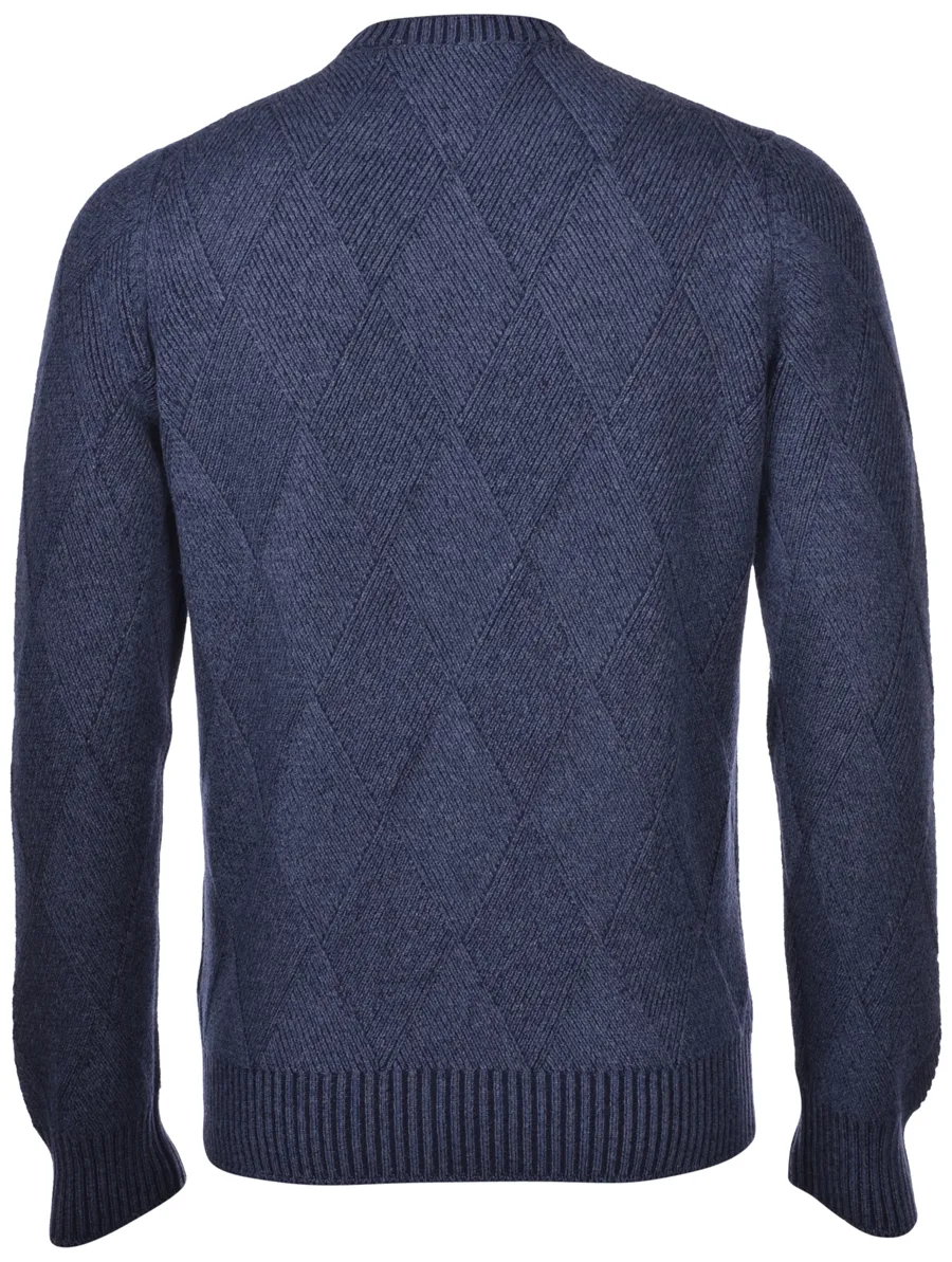Girocollo blu gran sasso misto cashmere lavorazione vanisè a rombi