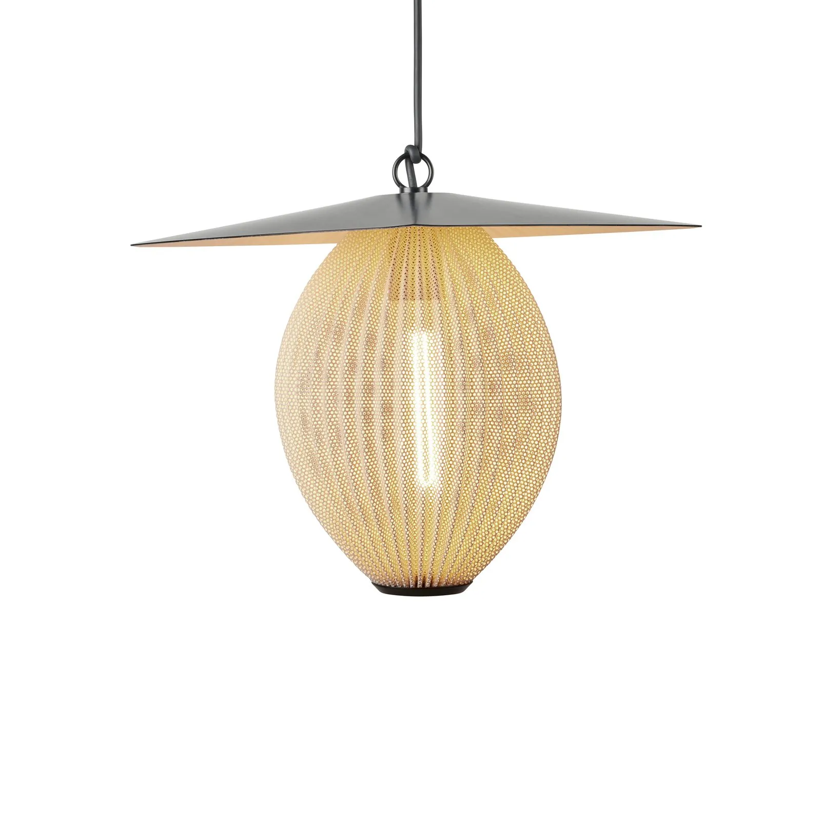 Gubi Lampada a sospensione da esterno Satellite, 45x27 cm, nero/oro senape