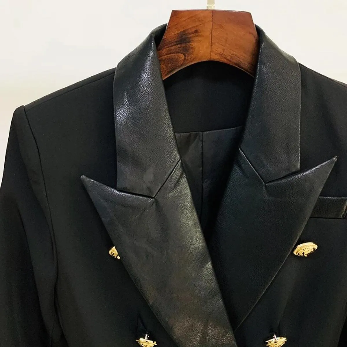 High Street Novità 2023 Giacca da donna Classic Lion Bottoni Doppio petto Patchwork in pelle Slim Fit Blazerbl