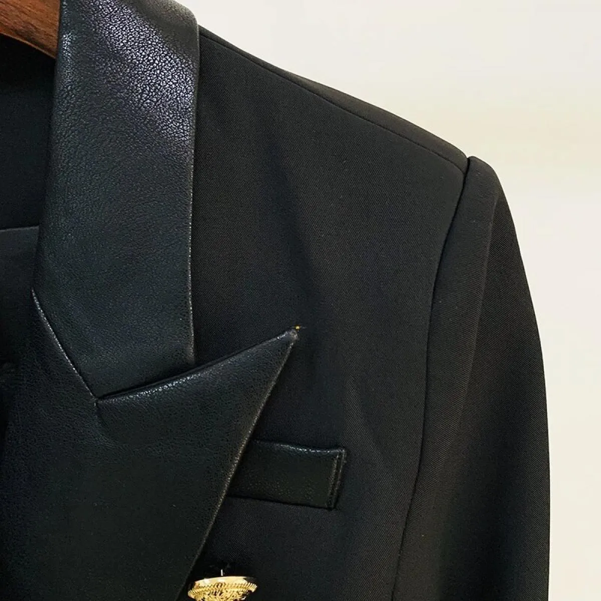 High Street Novità 2023 Giacca da donna Classic Lion Bottoni Doppio petto Patchwork in pelle Slim Fit Blazerbl
