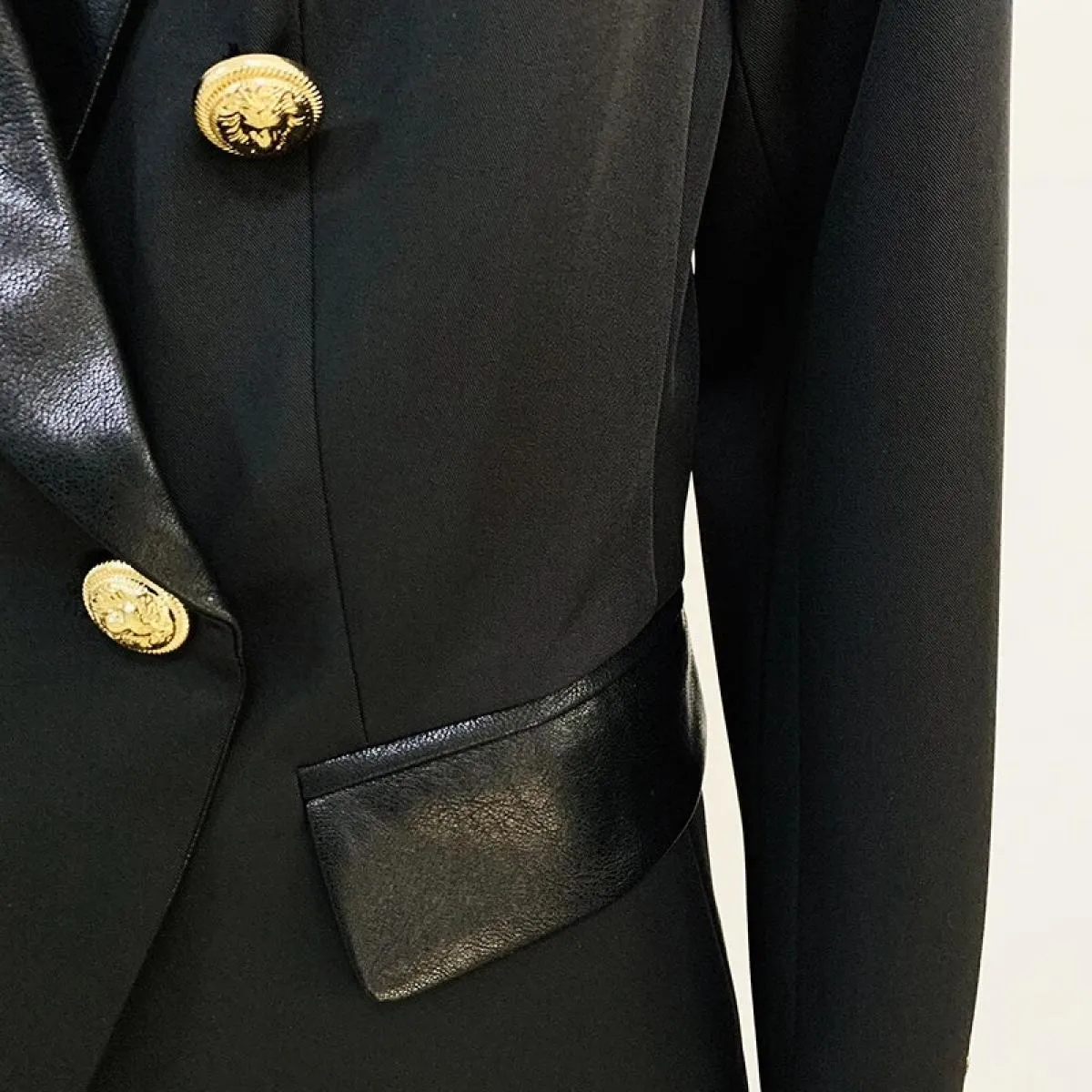 High Street Novità 2023 Giacca da donna Classic Lion Bottoni Doppio petto Patchwork in pelle Slim Fit Blazerbl