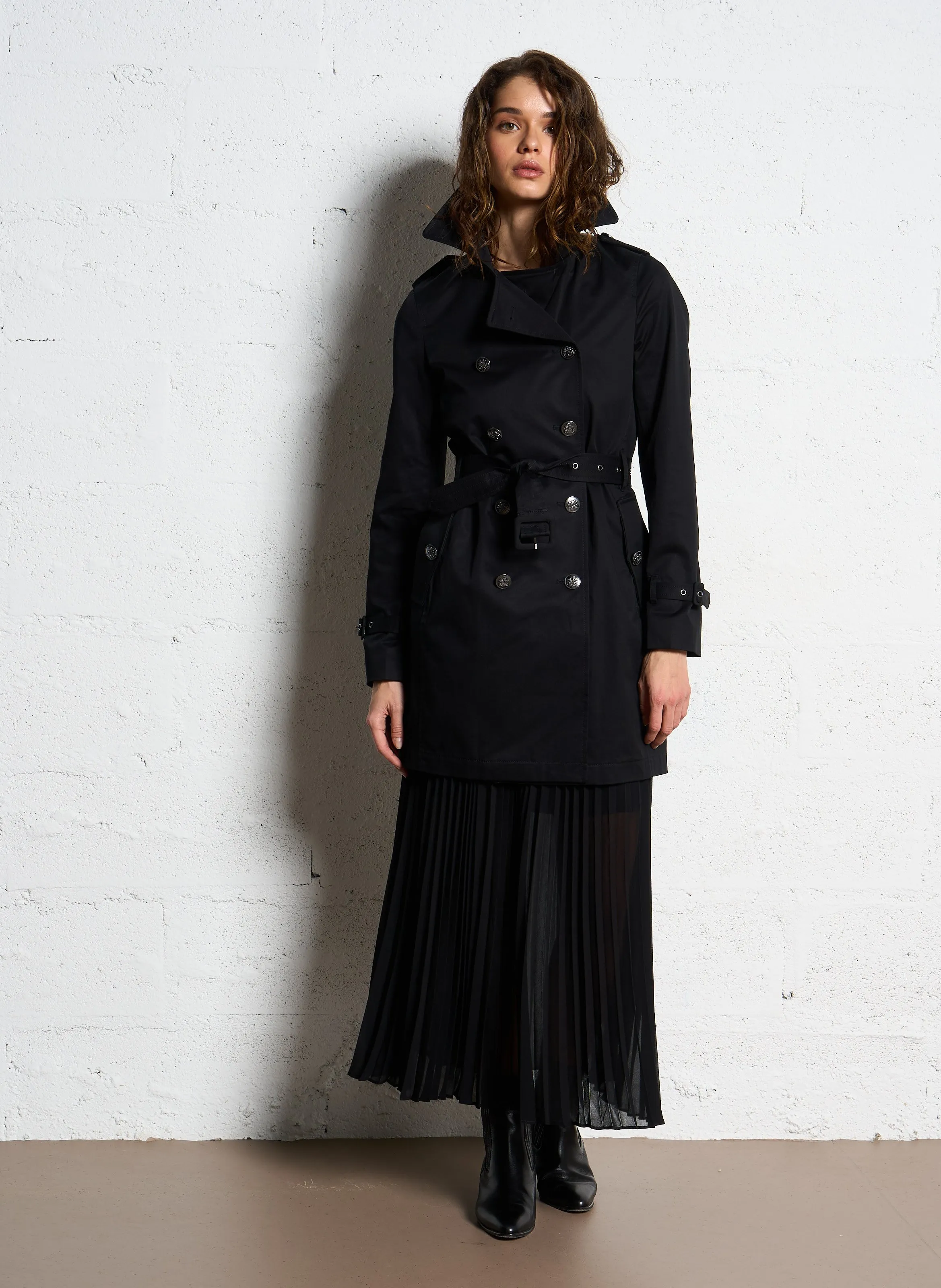  IKKS   Trench con revers e cappuccio in cotone | Nero
