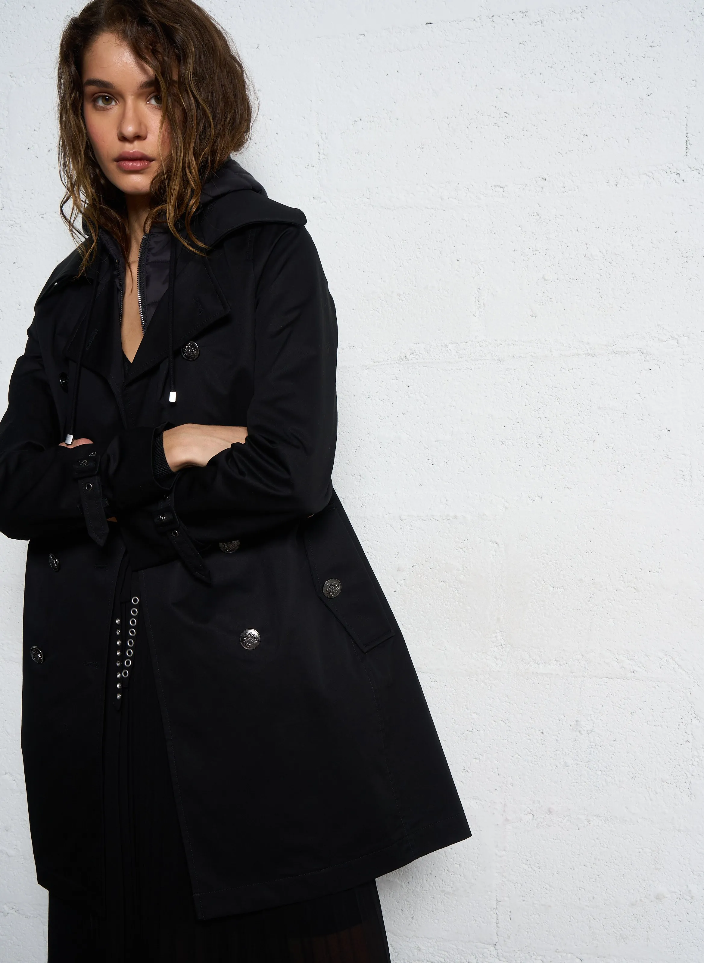  IKKS   Trench con revers e cappuccio in cotone | Nero