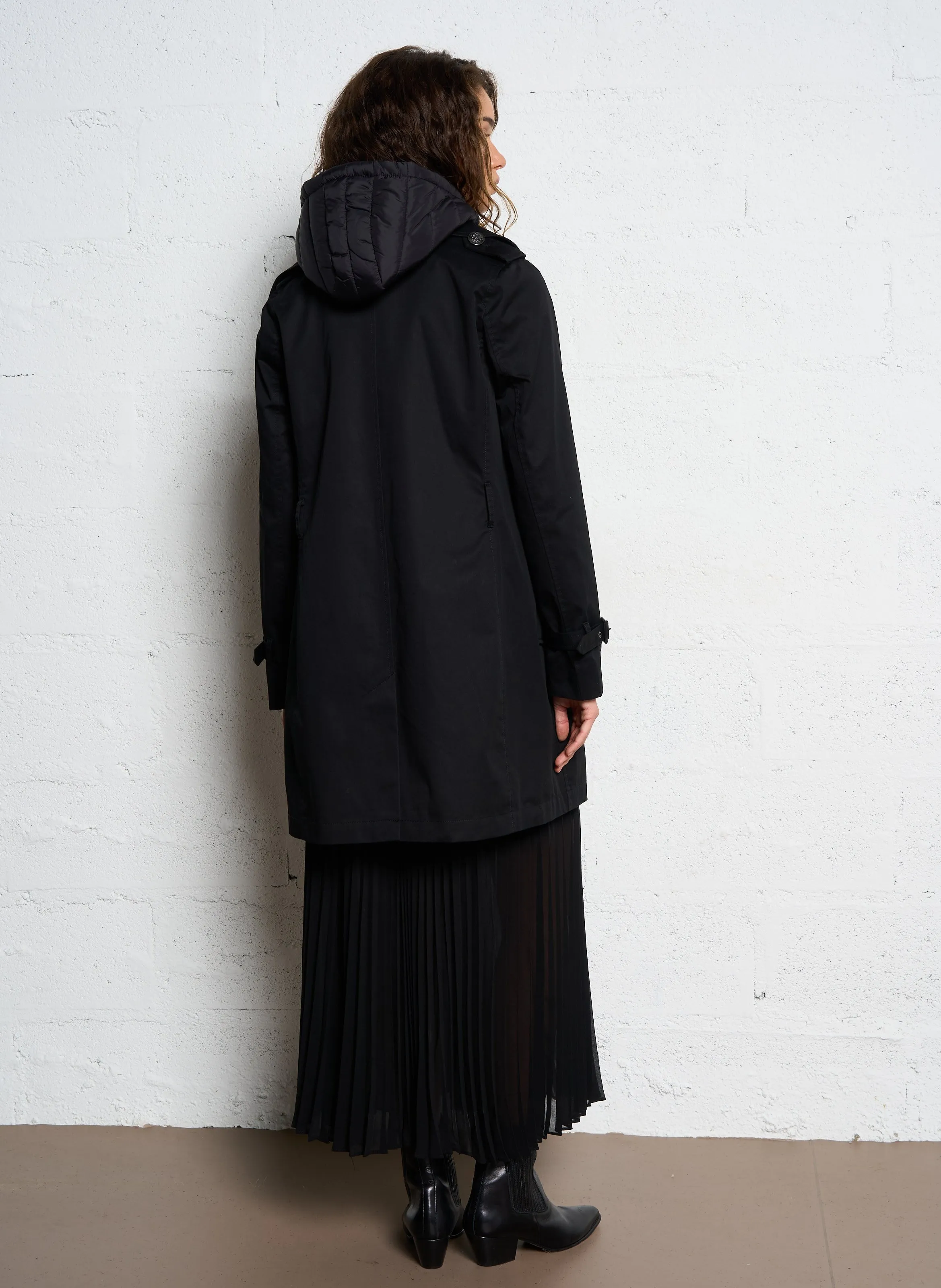  IKKS   Trench con revers e cappuccio in cotone | Nero