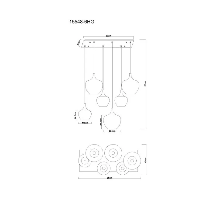 Illuminazione Globo Lighting Maxy Lampadario a sospensione Cromo, Nero, 6-Luci
