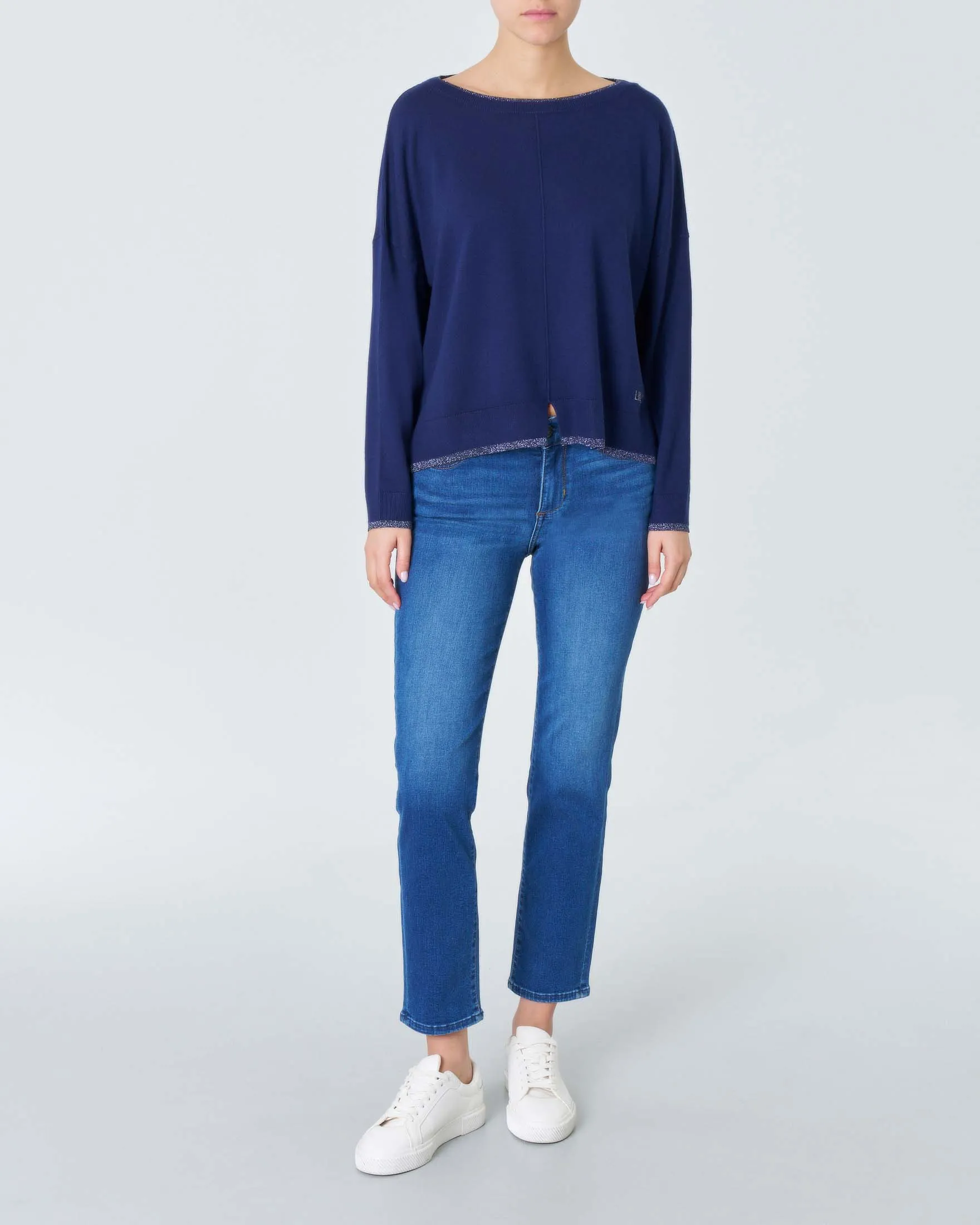 Jeans slim-fit a vita media in cotone stretch lavaggio scuro stone washed