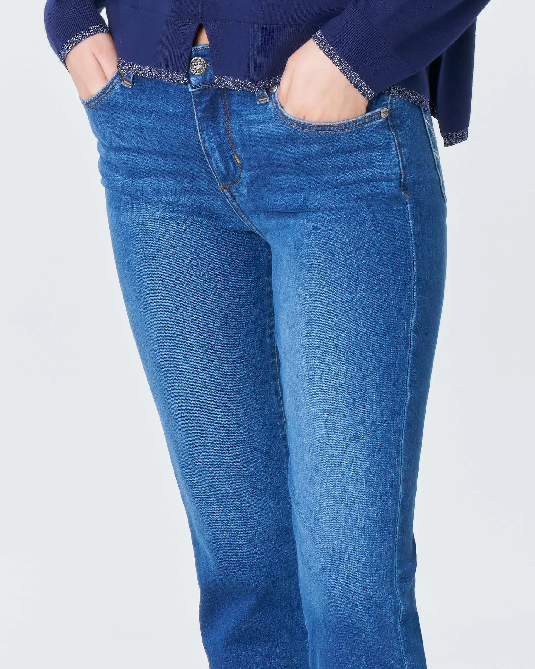 Jeans slim-fit a vita media in cotone stretch lavaggio scuro stone washed