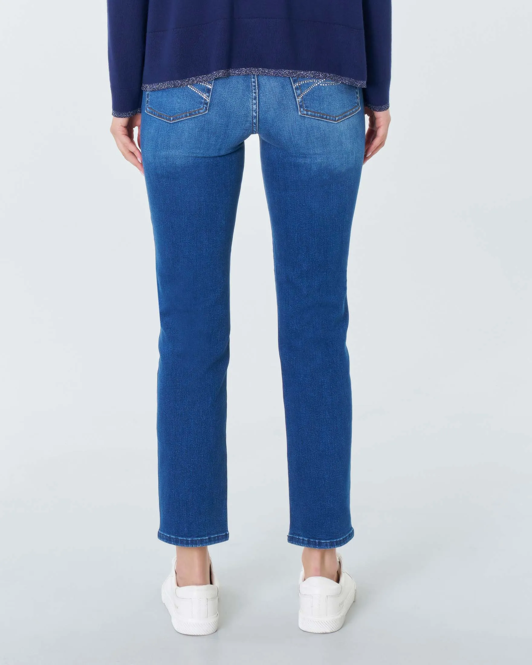 Jeans slim-fit a vita media in cotone stretch lavaggio scuro stone washed