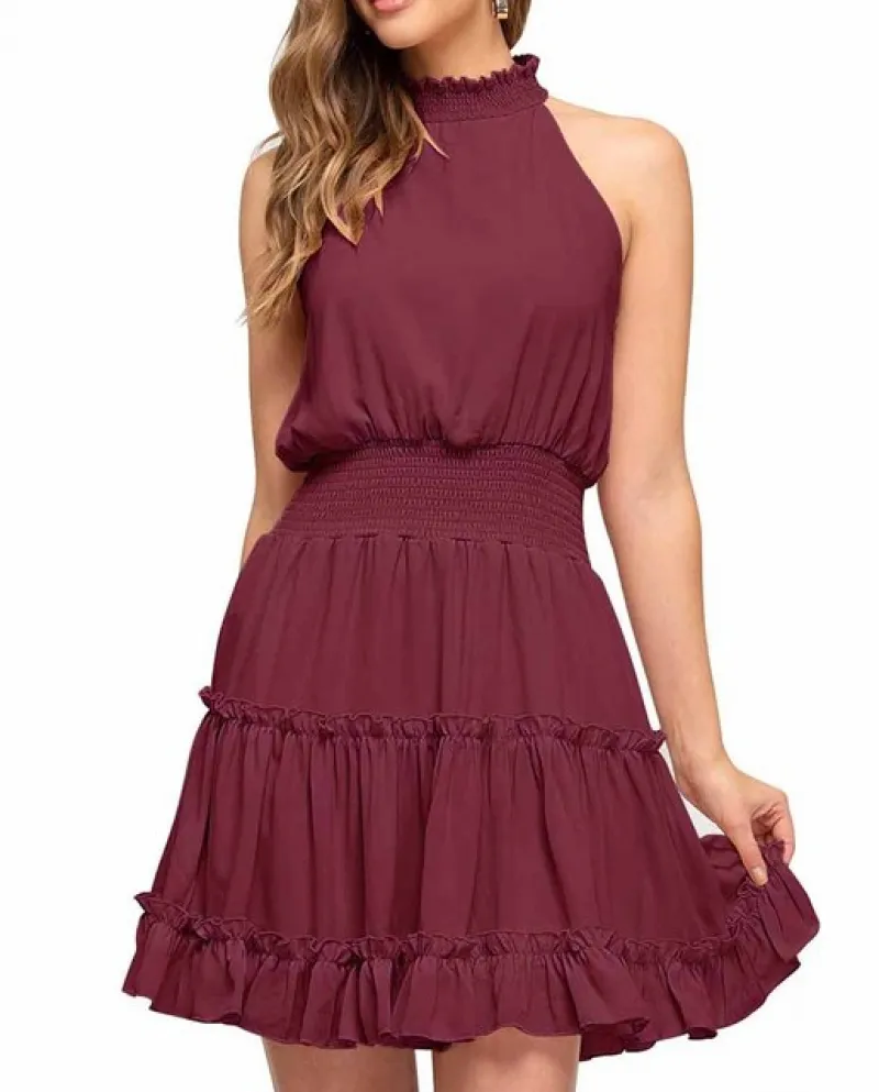Kayotuas Vestito da Donna Estivo A Line Ruffles Orlo Vita Alta Boho Elegante Office Ladies Evening Party Formal Streetwear