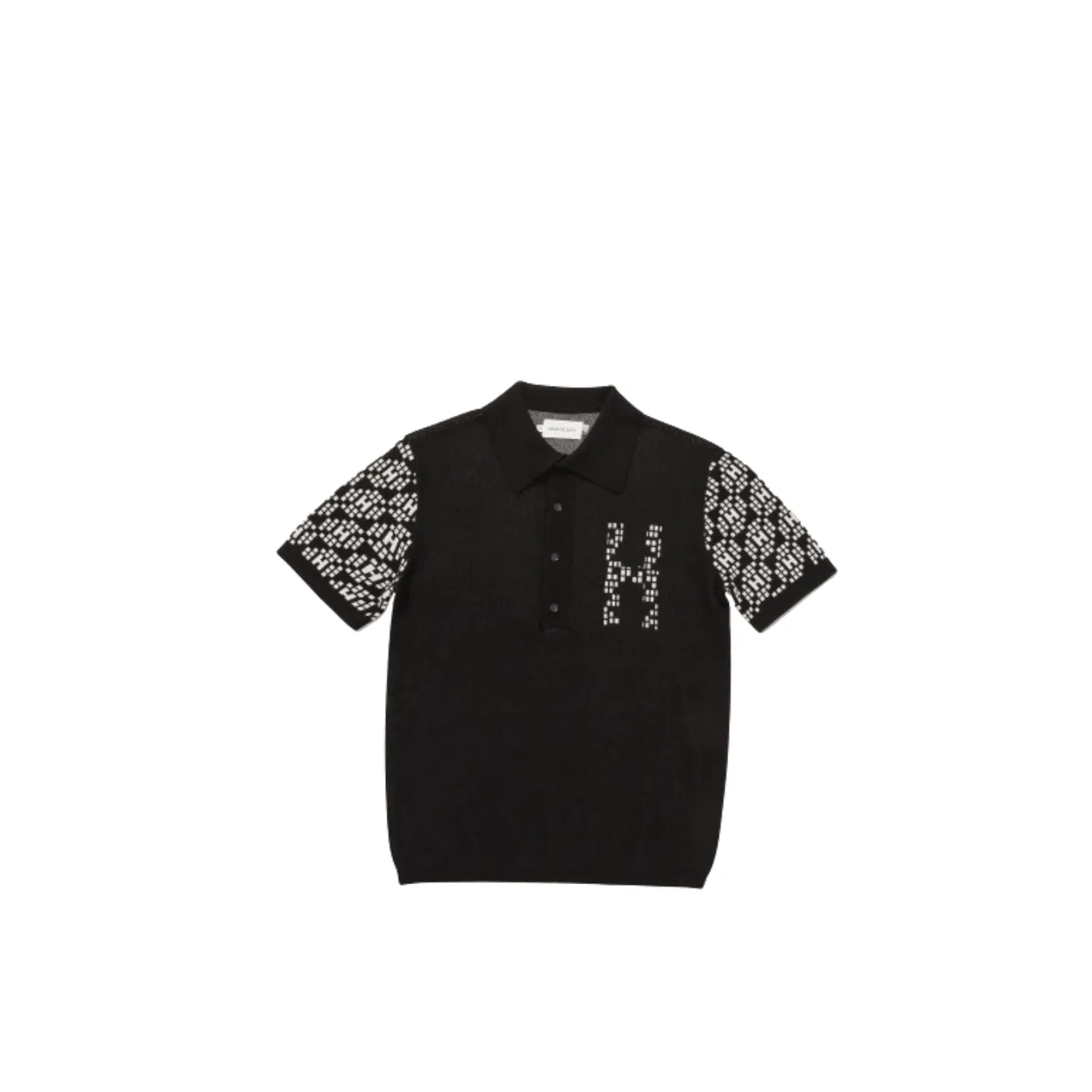 Knit H Pattern Polo Black