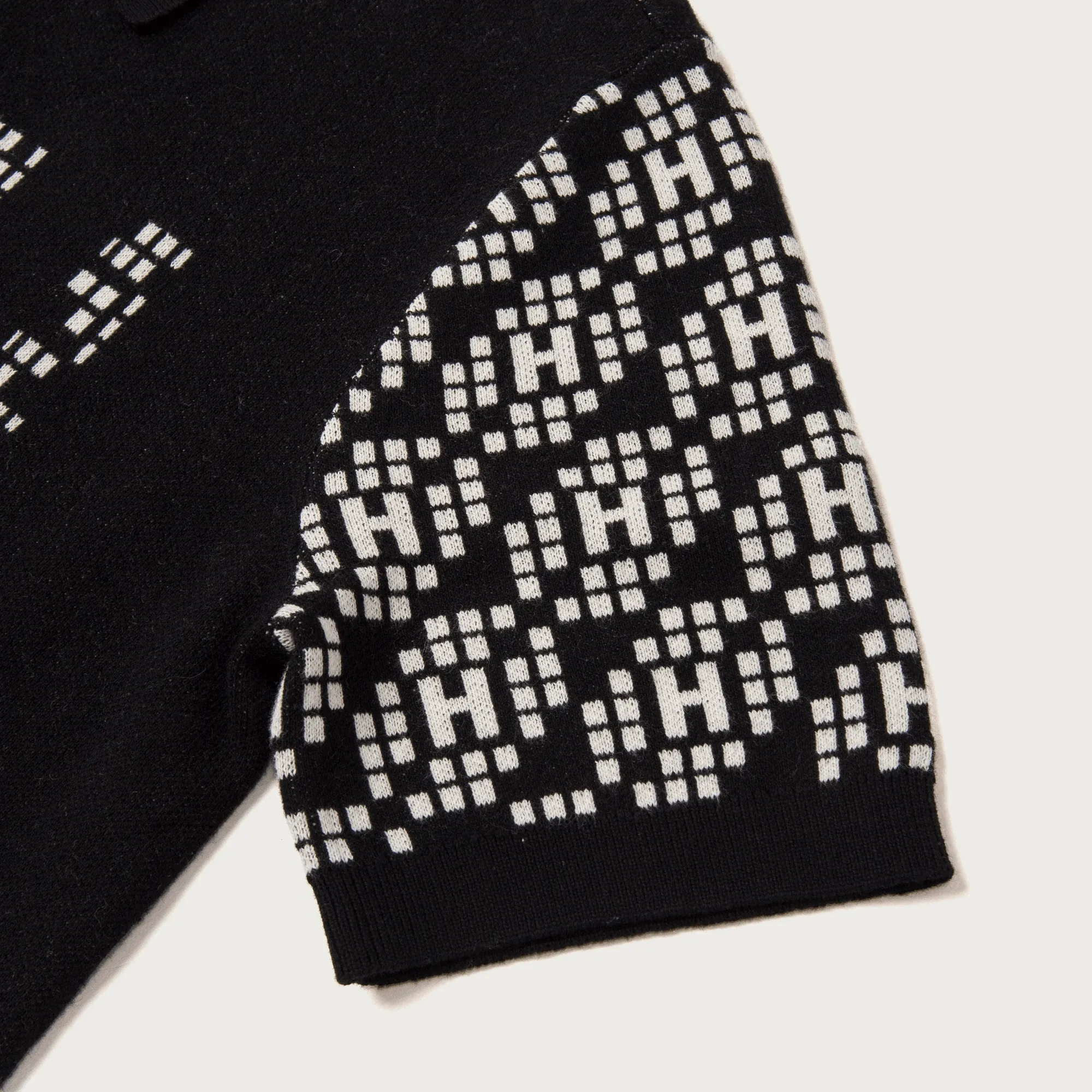 Knit H Pattern Polo Black