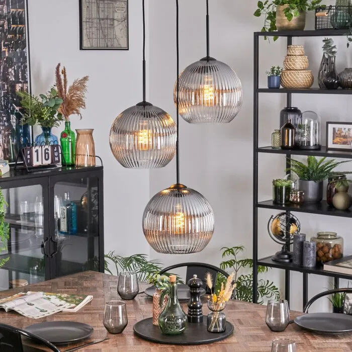 Koyoto Lampadario a sospensione, Lampada a sfera, Lampada a sospensione a cluster Chiaro, Grigio fumo, 3-Luci
