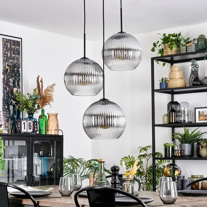 Koyoto Lampadario a sospensione, Lampada a sfera, Lampada a sospensione a cluster Chiaro, Grigio fumo, 3-Luci
