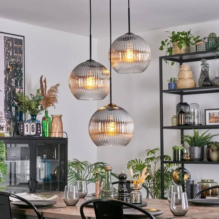 Koyoto Lampadario a sospensione, Lampada a sfera, Lampada a sospensione a cluster Chiaro, Grigio fumo, 3-Luci