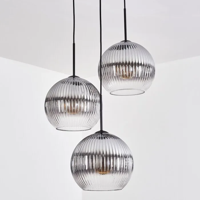 Koyoto Lampadario a sospensione, Lampada a sfera, Lampada a sospensione a cluster Chiaro, Grigio fumo, 3-Luci