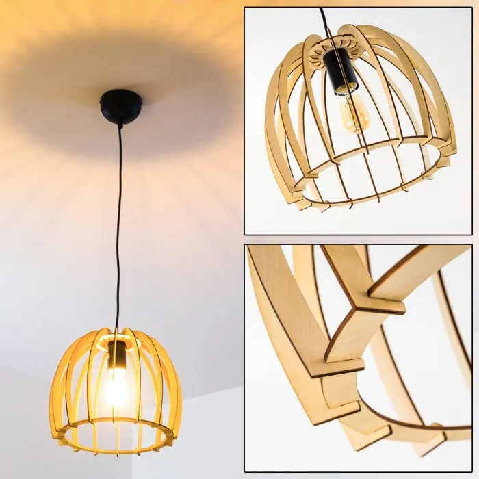 Lampada a Sospensione Wutt Legno chiaro, Nero, 1-Luce