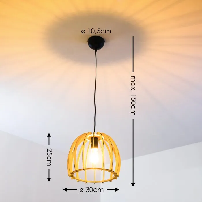Lampada a Sospensione Wutt Legno chiaro, Nero, 1-Luce