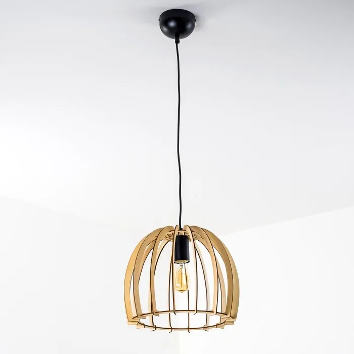 Lampada a Sospensione Wutt Legno chiaro, Nero, 1-Luce
