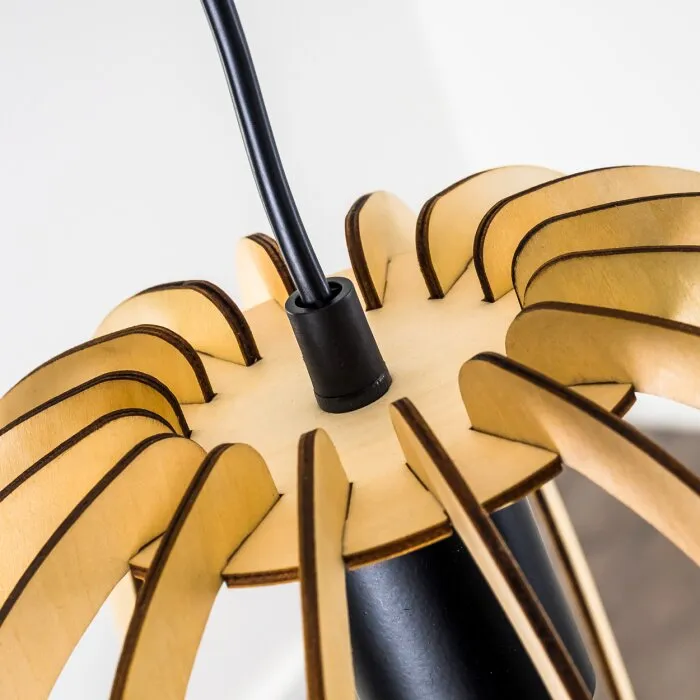 Lampada a Sospensione Wutt Legno chiaro, Nero, 1-Luce