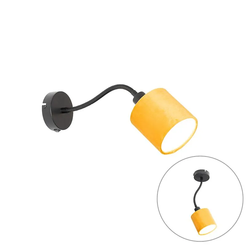 Lampada da parete nera con interruttore paralume giallo e braccio fex - Merwe