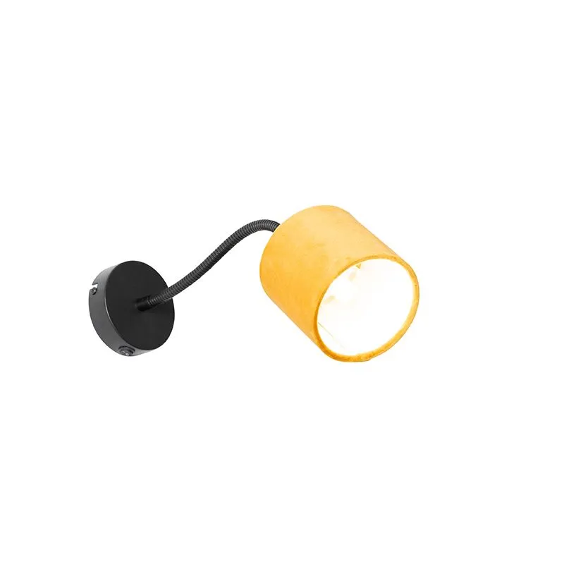 Lampada da parete nera con interruttore paralume giallo e braccio fex - Merwe