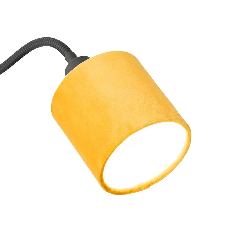 Lampada da parete nera con interruttore paralume giallo e braccio fex - Merwe