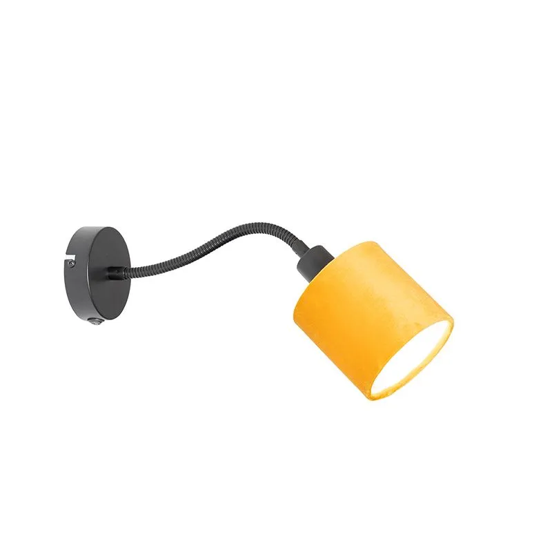 Lampada da parete nera con interruttore paralume giallo e braccio fex - Merwe