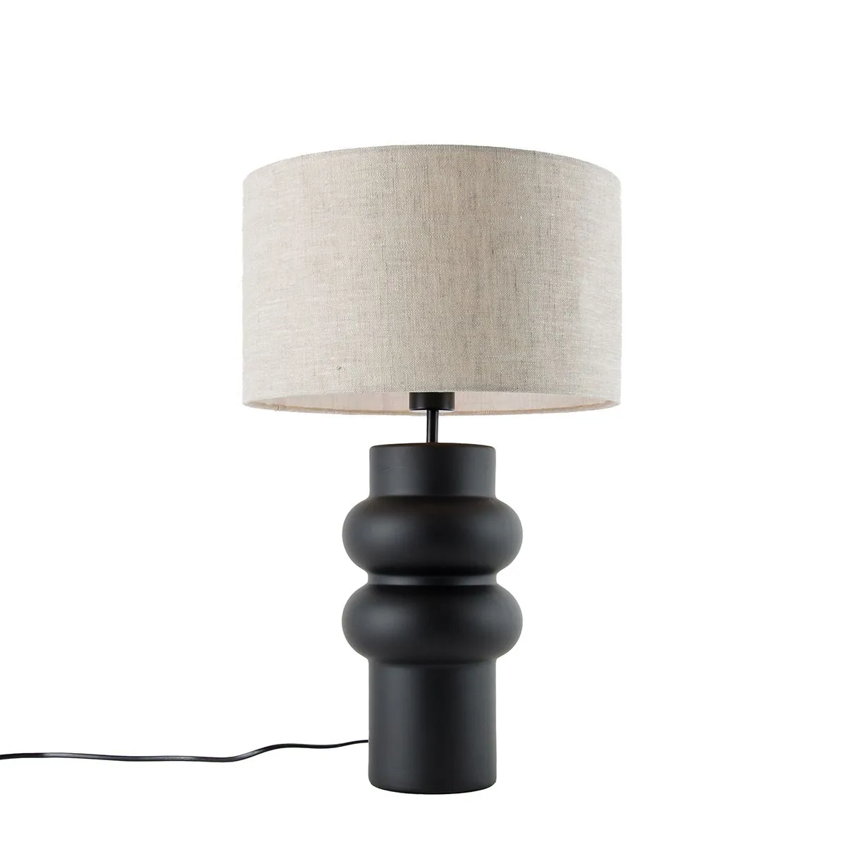 Lampada da tavolo di design nera con paralume in tessuto grigio chiaro 35 cm - Alisia