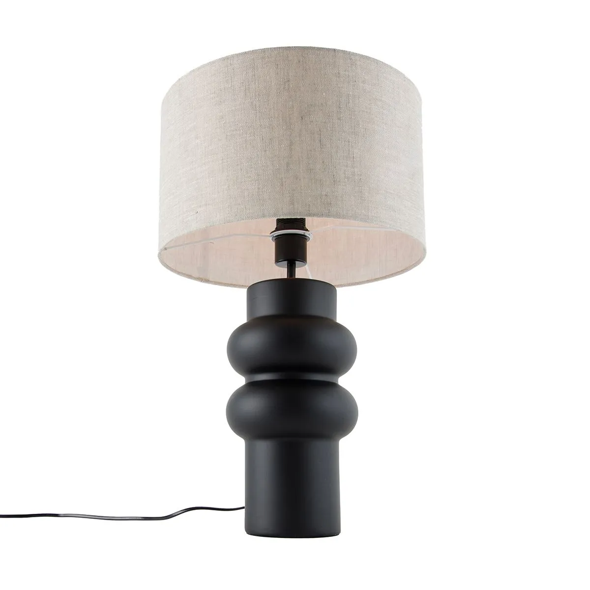 Lampada da tavolo di design nera con paralume in tessuto grigio chiaro 35 cm - Alisia