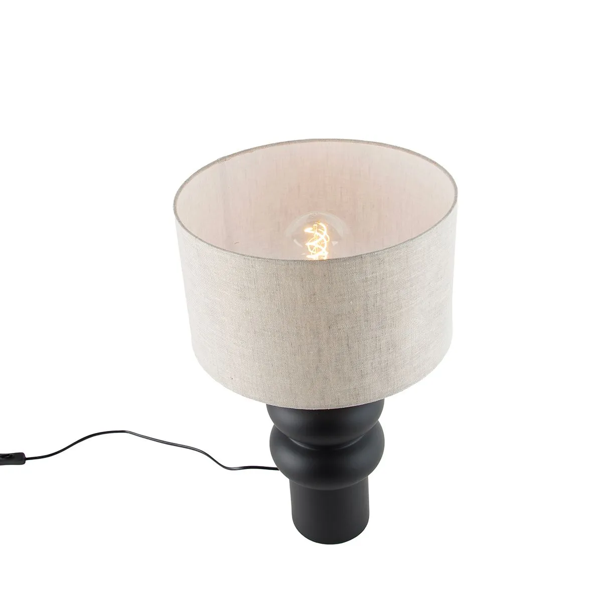 Lampada da tavolo di design nera con paralume in tessuto grigio chiaro 35 cm - Alisia