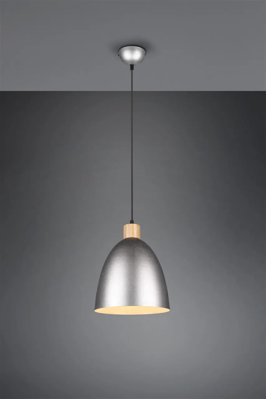 Lampada Sospensione Cucina Jagger Metallo Nichel Inserto Legno Trio Lighting