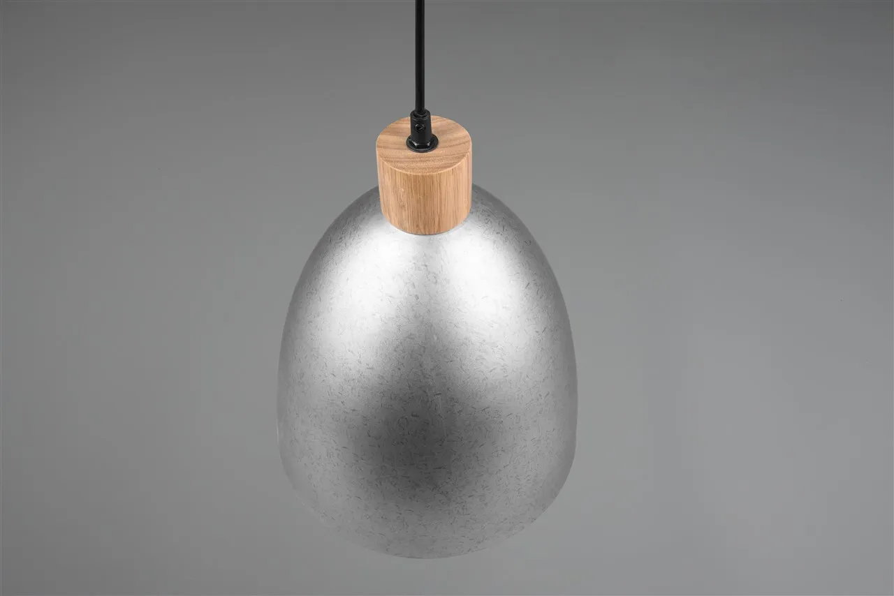 Lampada Sospensione Cucina Jagger Metallo Nichel Inserto Legno Trio Lighting