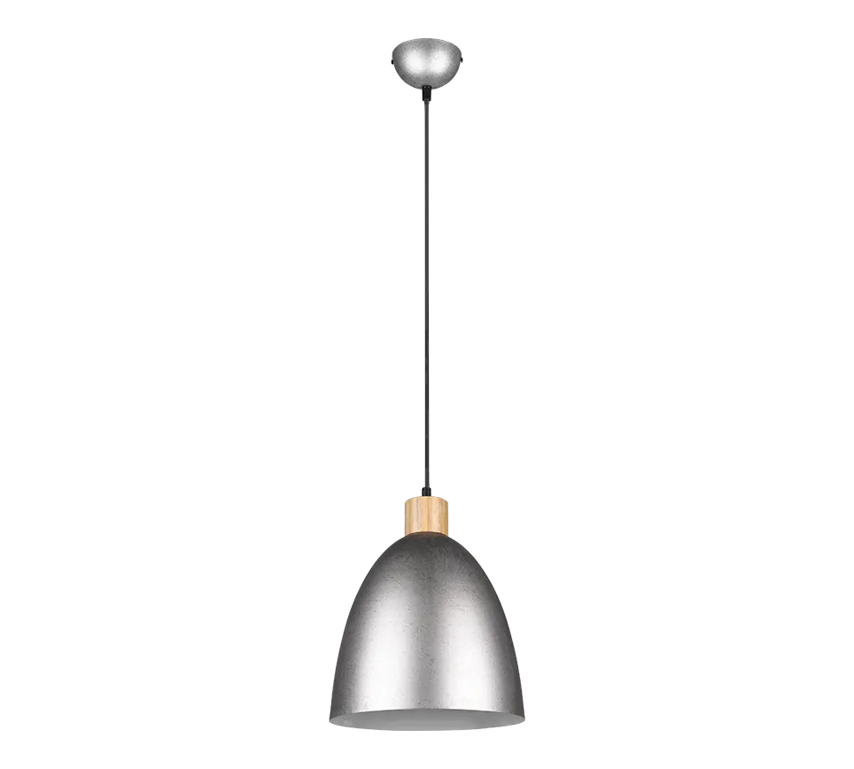 Lampada Sospensione Cucina Jagger Metallo Nichel Inserto Legno Trio Lighting