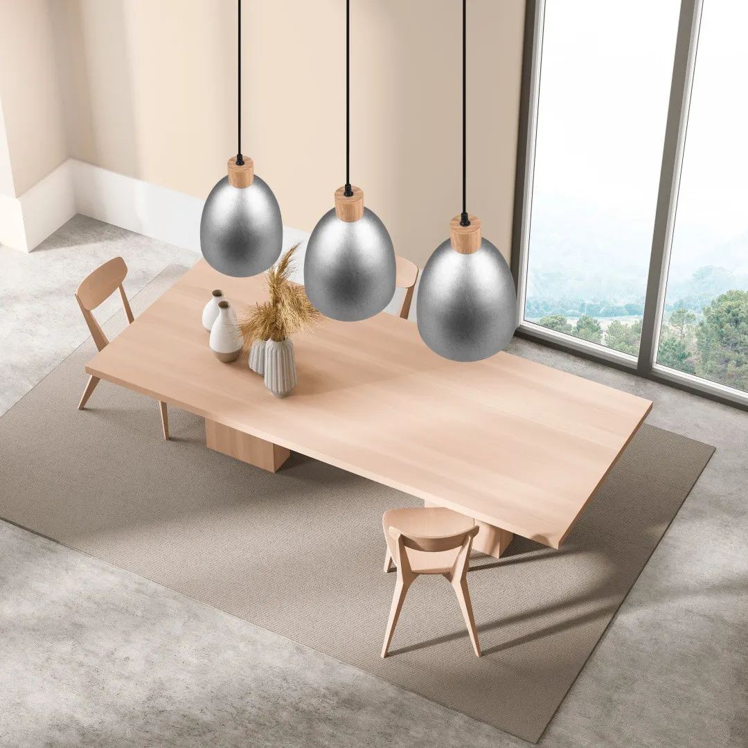 Lampada Sospensione Cucina Jagger Metallo Nichel Inserto Legno Trio Lighting