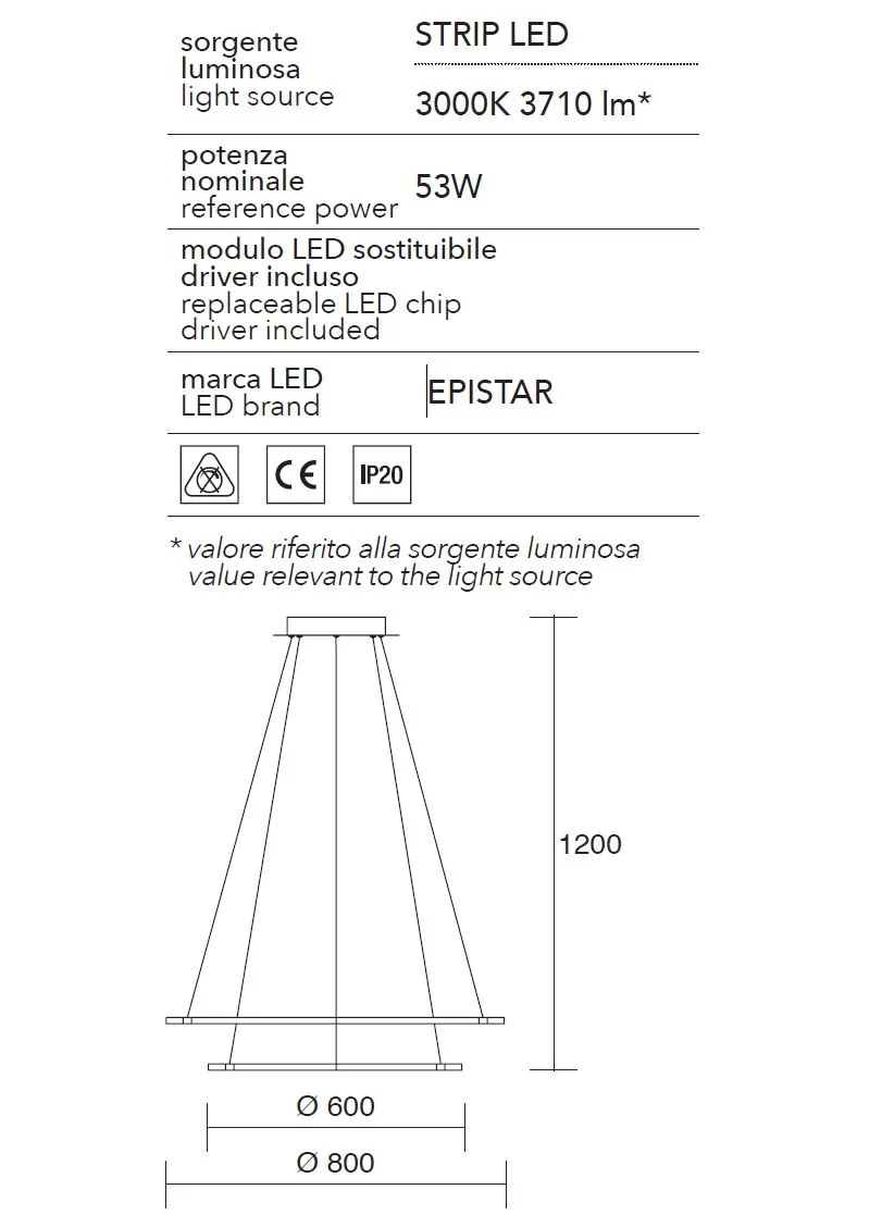 Lampadario Soggiorno Doppio Anello Led 53w 3000k Acryled Affralux