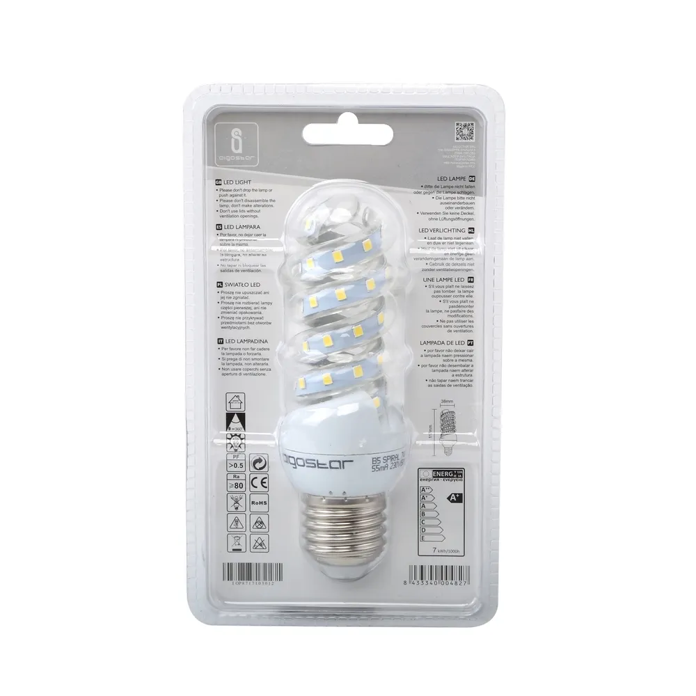 Lampadina Led E27 a tubo a spirale 7W Bianco freddo 6400K Aigostar
