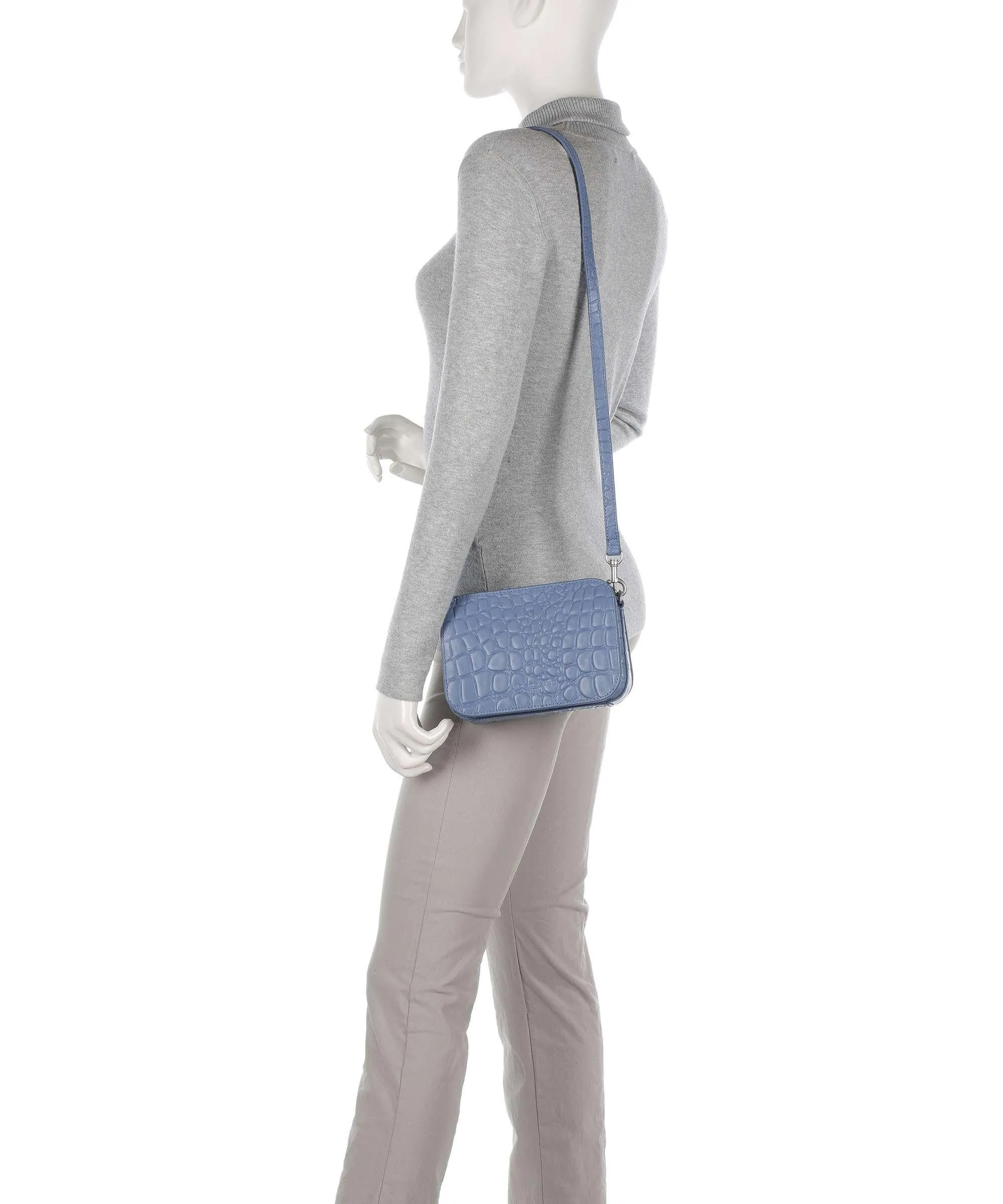  Liebeskind Luka Waxy Croco Borsa a tracolla pelle in rilievo blu-grigio  