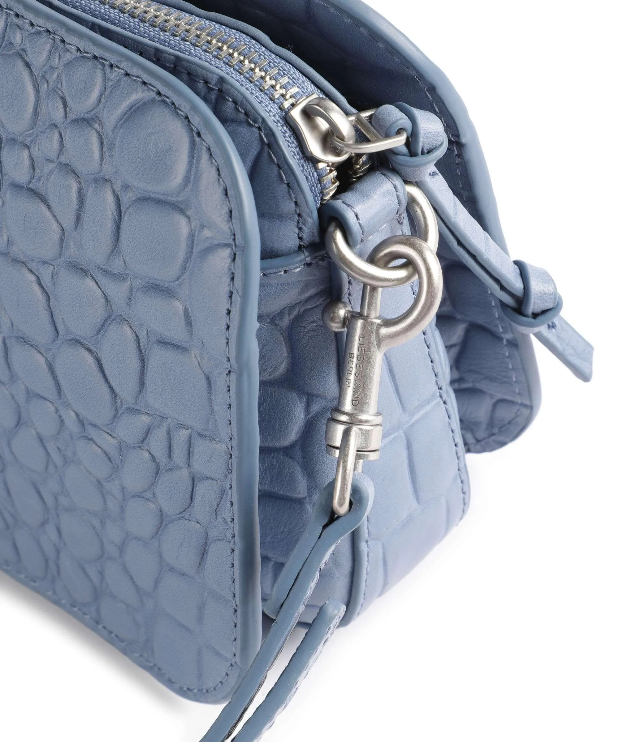  Liebeskind Luka Waxy Croco Borsa a tracolla pelle in rilievo blu-grigio  