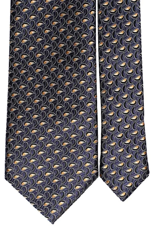 Man Blue Silk Tie tone on Tone White Beige Yellow Paisley AN5524