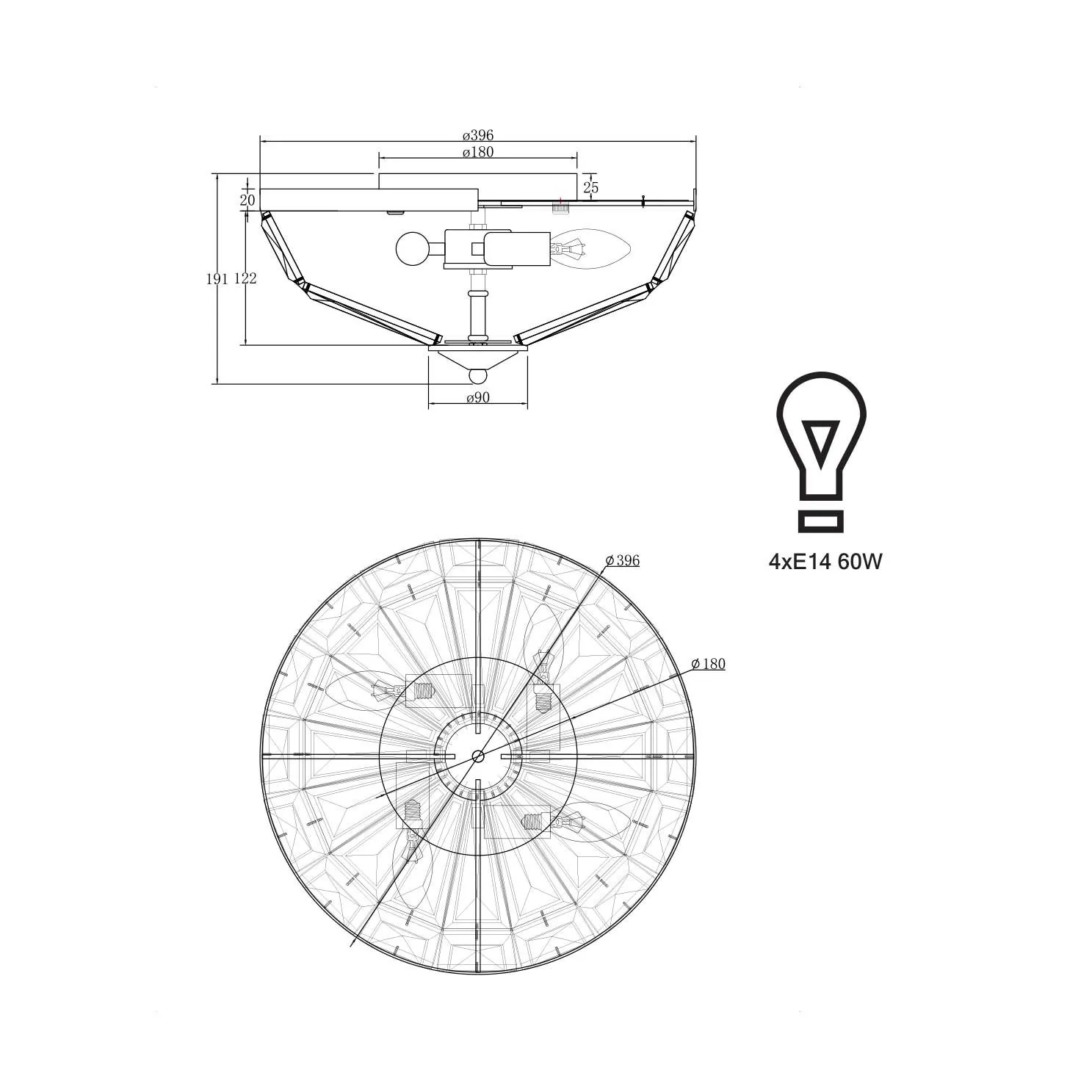Maytoni  Lampada da soffitto piccola con struttura dorata e diffusori in vetro Facet - 60W