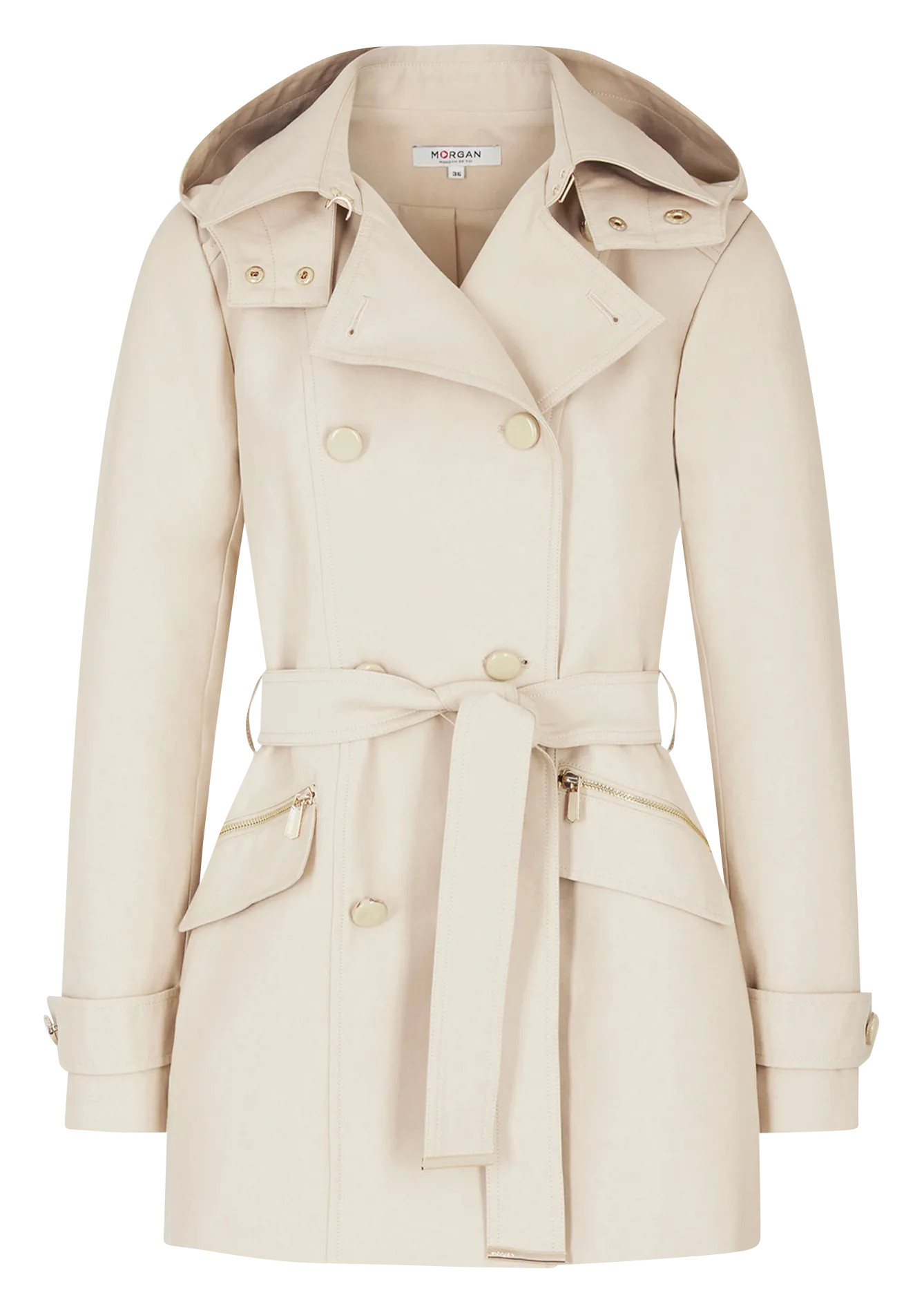  MORGAN   GLADIA - Trench sciancrato con revers e cappuccio | Beige