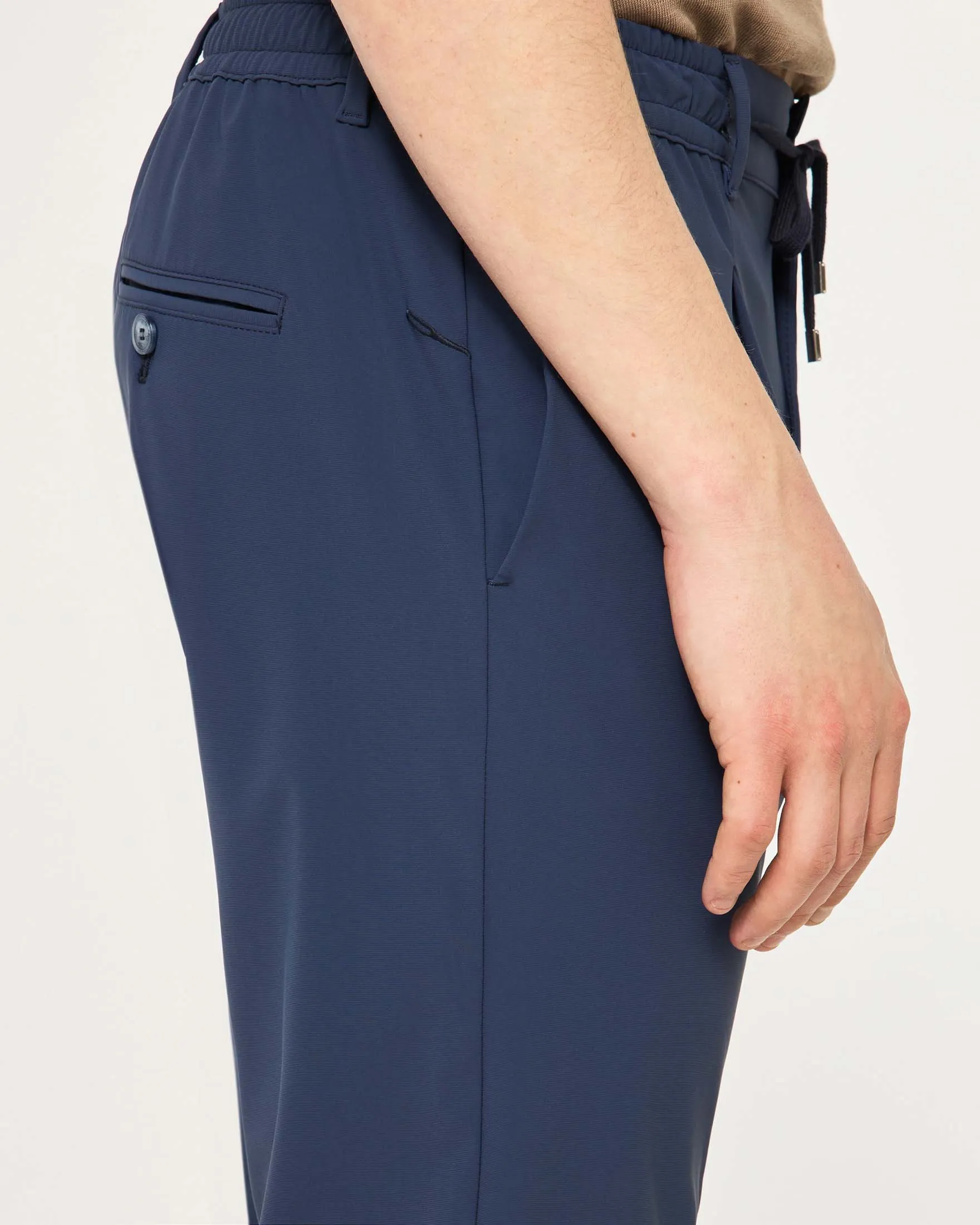 Pantalaccio Mitte blu indaco in tessuto tecnico stretch con una pinces