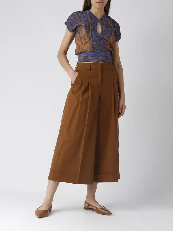 Pantalone donna PT Torino in cotone e seta stretch Tabacco