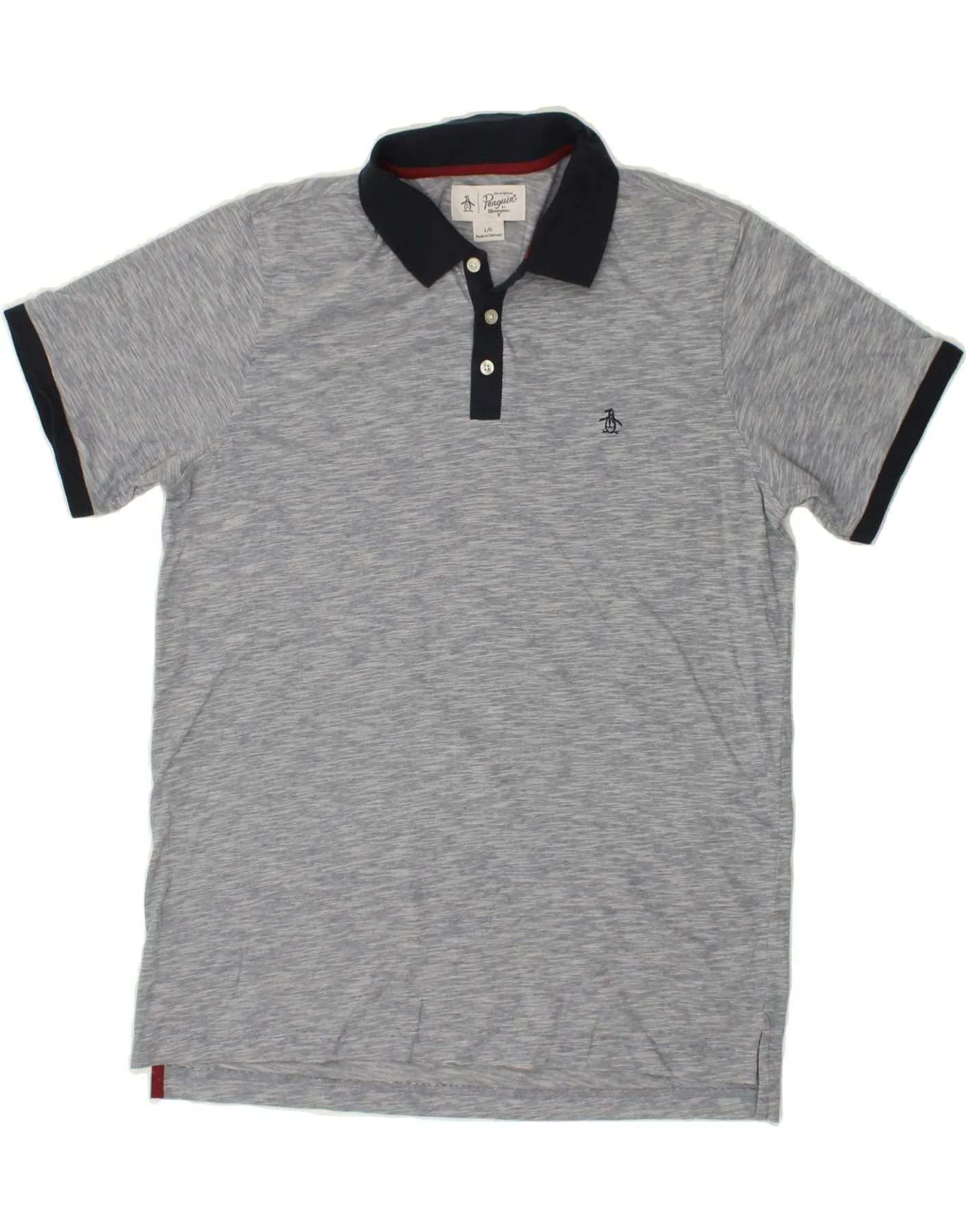 PENGUIN Mens Polo Shirt Large Blue Pinstripe