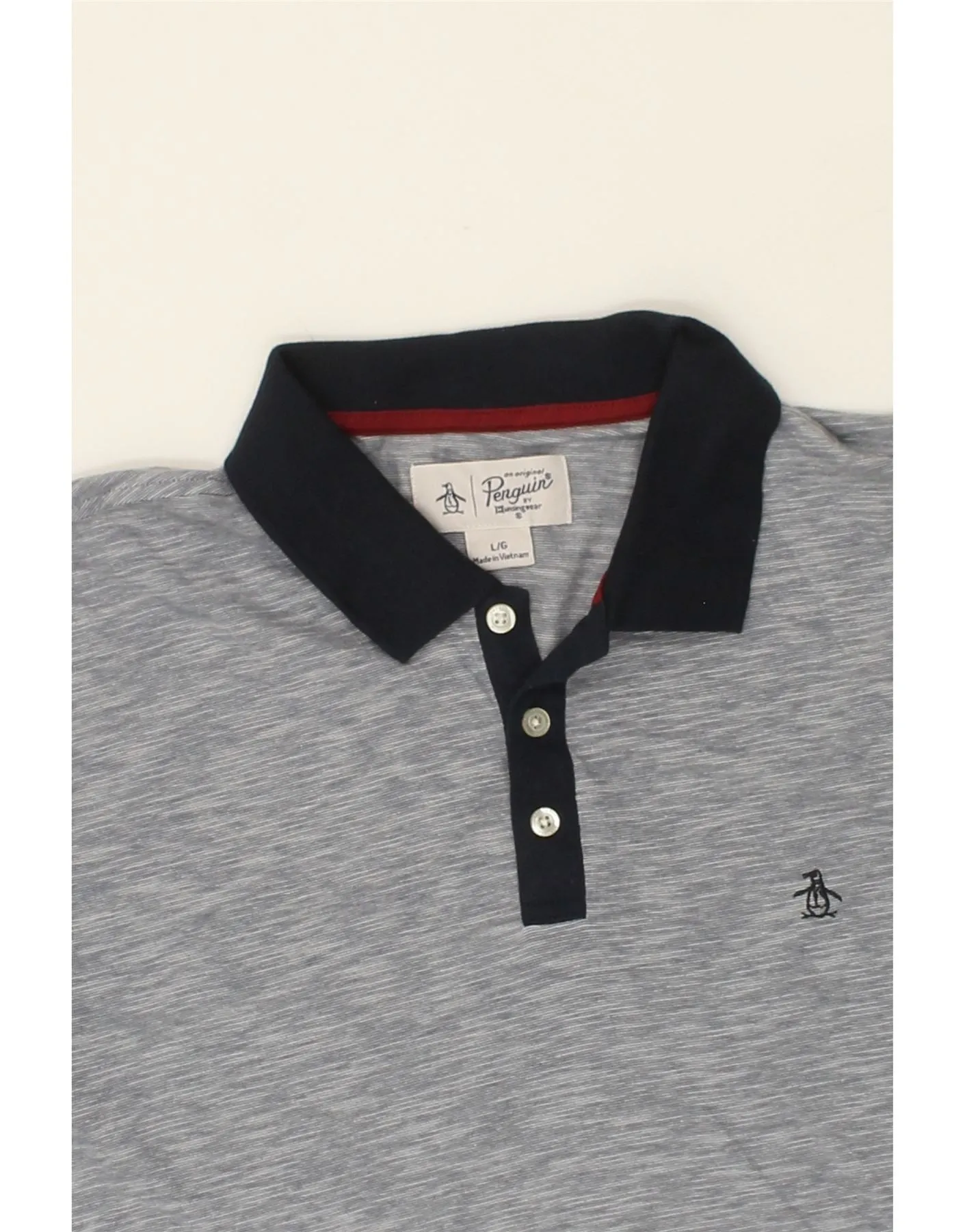 PENGUIN Mens Polo Shirt Large Blue Pinstripe
