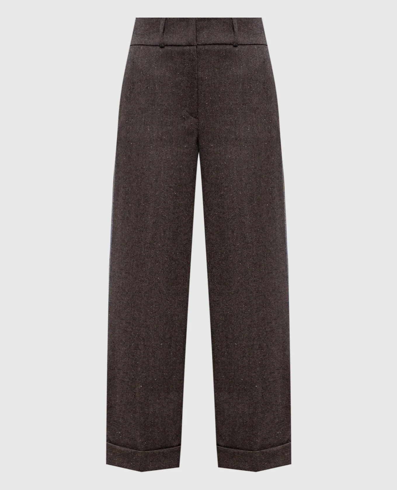 Peserico Pantaloni marroni in lana, cashmere e seta con catena monil P04202D03326