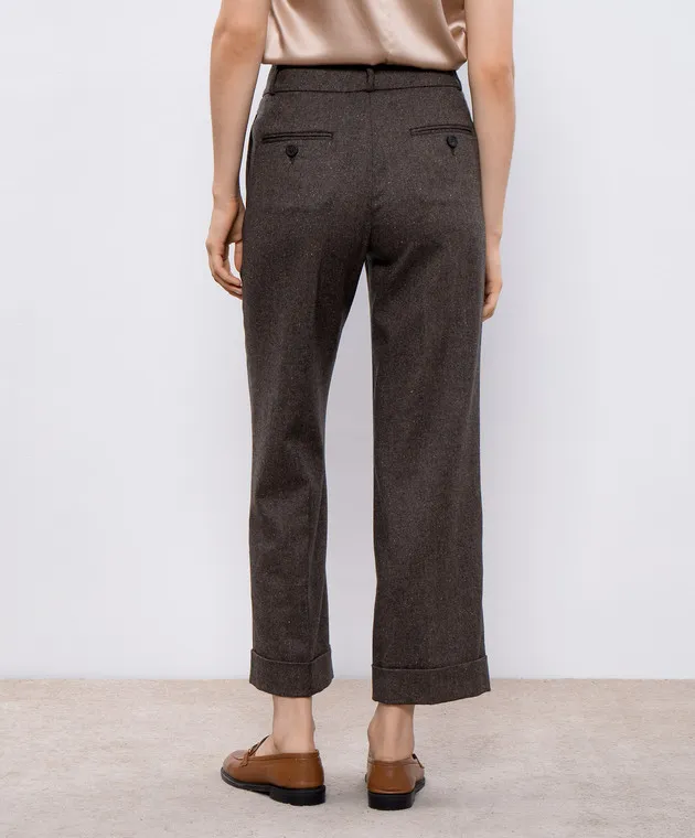 Peserico Pantaloni marroni in lana, cashmere e seta con catena monil P04202D03326